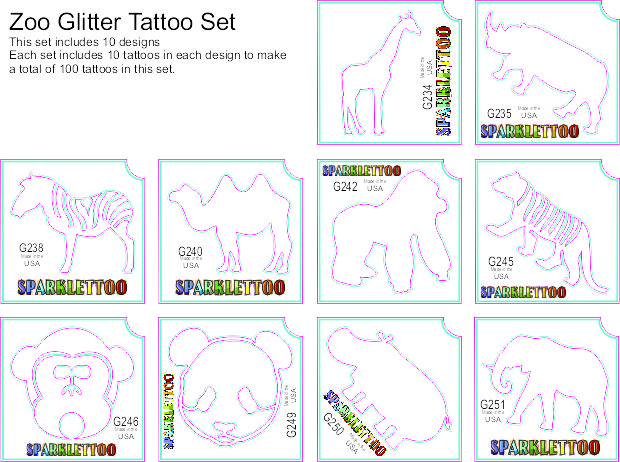 Zoo Glitter Tattoo Stencil Set 